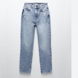 ZARA Z1975 HIGH WAIST WASHED EFFECT MOM FIT JEANS